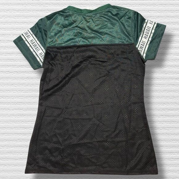 Hawaii Rainbow Warriors Women’s Small Green Black Mesh Jersey Shirt V Neck - Picture 2 of 3